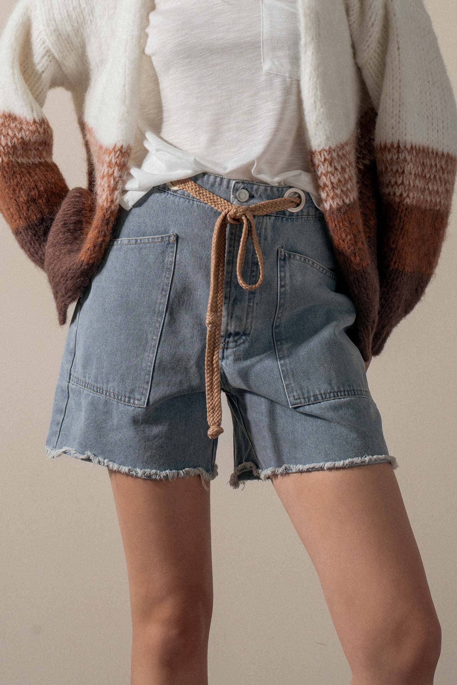 High-Waisted Frayed Hem Denim Shorts