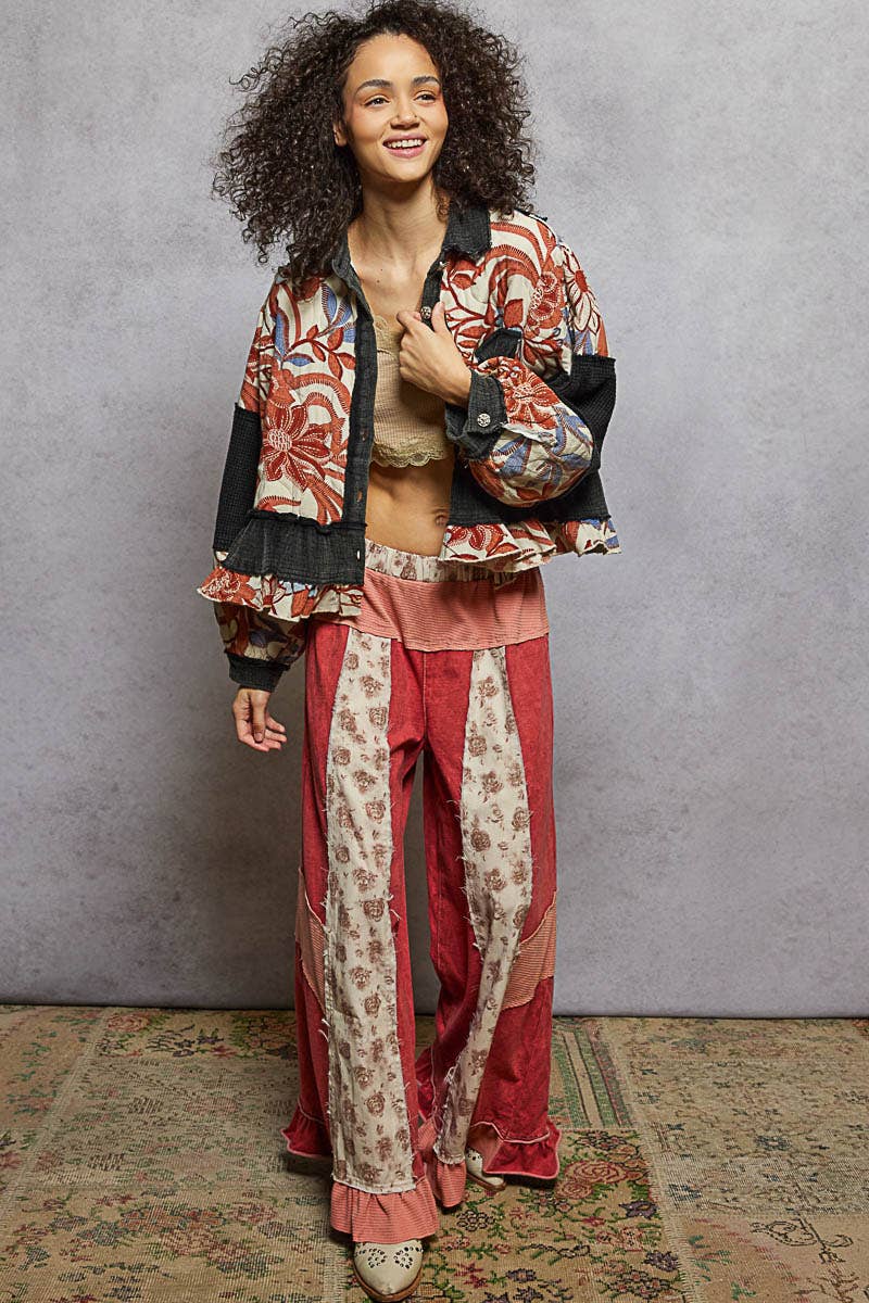 Quilted Floral Raw-Edge A-Line Jacket