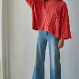 Quarter Sleeve Loose Cable Knit Sweater