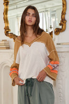 Contrast Bell Sleeves Sweater