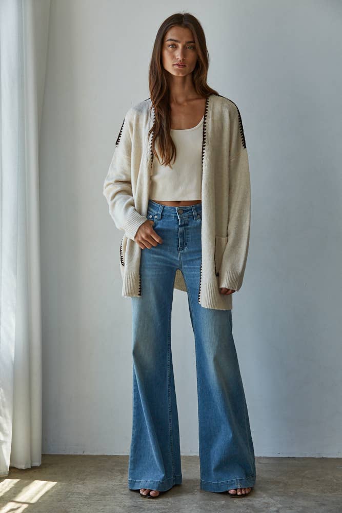 Thick Stitch Detail Open Cardigan