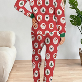 Stripe Christmas Print Henley Pullover and Jogger Pants Set