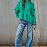 Quarter Sleeve Loose Cable Knit Sweater
