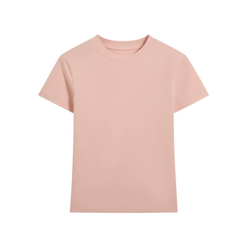 Essential basic plain fitted cotton blend crewneck tee