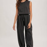 Drawstring Waist Sleeveless Jumpsuit