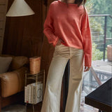 W2114 | Knit Sweater Rolled Round Neck Pullover Top