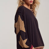 Raw Seam Star Patch Slouchy Knit Top