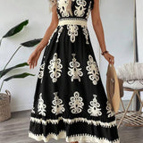 Western Boho Ethnic V-Neck Ruffle Hem Dress