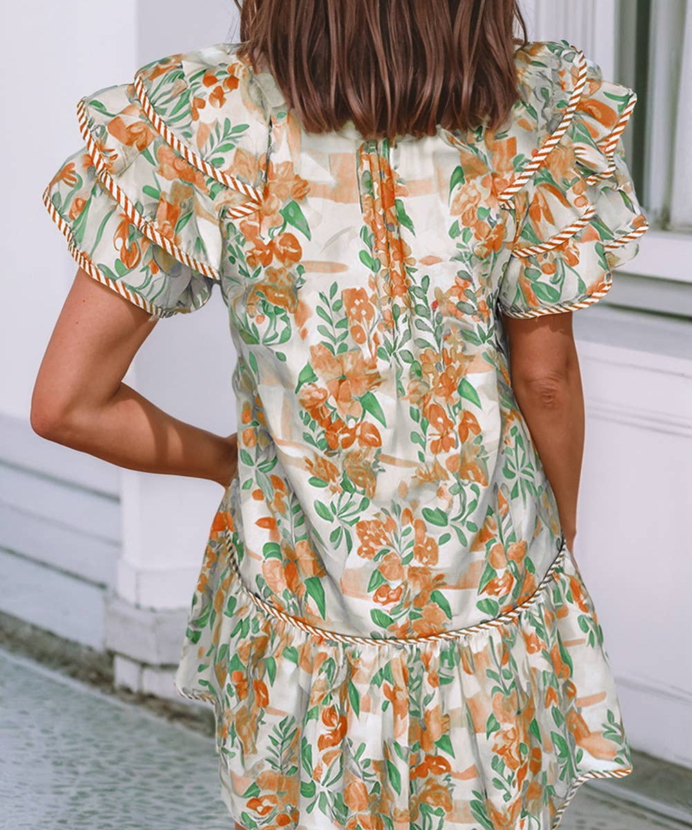 Floral Short Sleeve Mini Dress