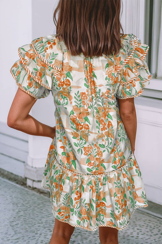 Floral Short Sleeve Mini Dress