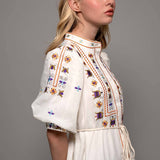 Embroidered Balloon Sleeve Midi Dress