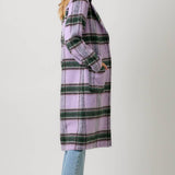 60871 Fuzzy Plaid Long Coat