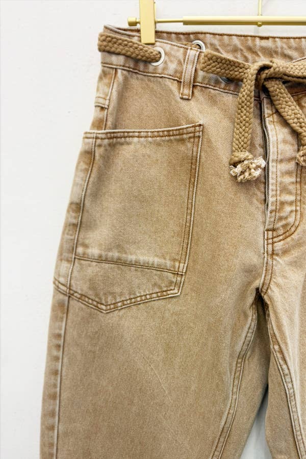 Barrel Denim Pants w/ Drawstring Waist