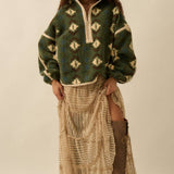 Geo-Print Sherpa Fleece Half-Zip Pullover Jacket