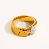 Pave 18K Gold Non-Tarnish Pearl Band Ring