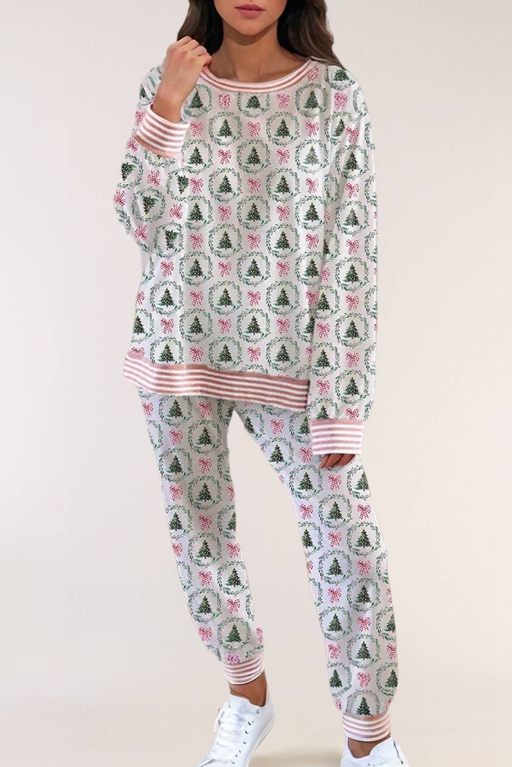 Bow Christmas Tree Print Pajama Set