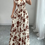 Smocked Waist Cap Sleeve Floral Print Maxi Dress