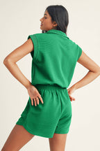 Half-Zip Drawstring Waist Romper