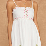 Embroidered Palm & Floral Scalloped Midi Dress