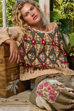 Aztec Pattern Floral Detail Sweater
