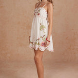 Embroidered Palm & Floral Scalloped Babydoll Mini Dress