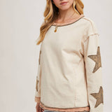 Star Sleeved Washed Knit Pullover