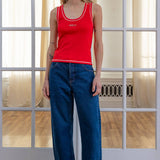 Contrast Stitch Fish Patch Rib Tank - RTK1094