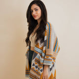 Boho Faux Fur Ruana Wrap with Cozy Pockets - Tribal Cardigan