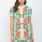 FLORAL TAPESTRY PATTERN SCALLOPED EDGE SWEATER DRESS FW10534