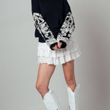Embroidered Sleeve Ivory Knit Sweater