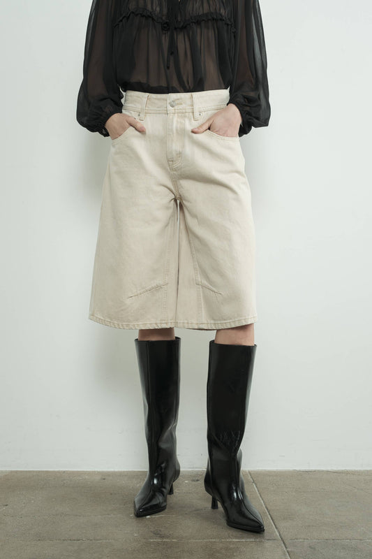 Denim Bermuda Shorts with Yoke Seam