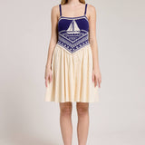 Sailboat Knit Bodice Contrast Midi Dress