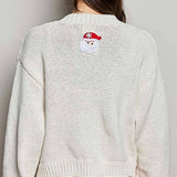 Holiday Applique Button Front Cropped Knit Cardigan Sweater