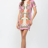 FLORAL TAPESTRY PATTERN SCALLOPED EDGE SWEATER DRESS FW10534