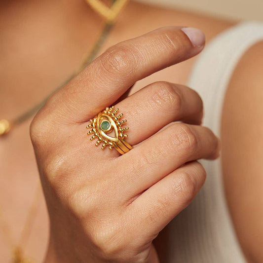 Emerald Radial Evil Eye Ring Set