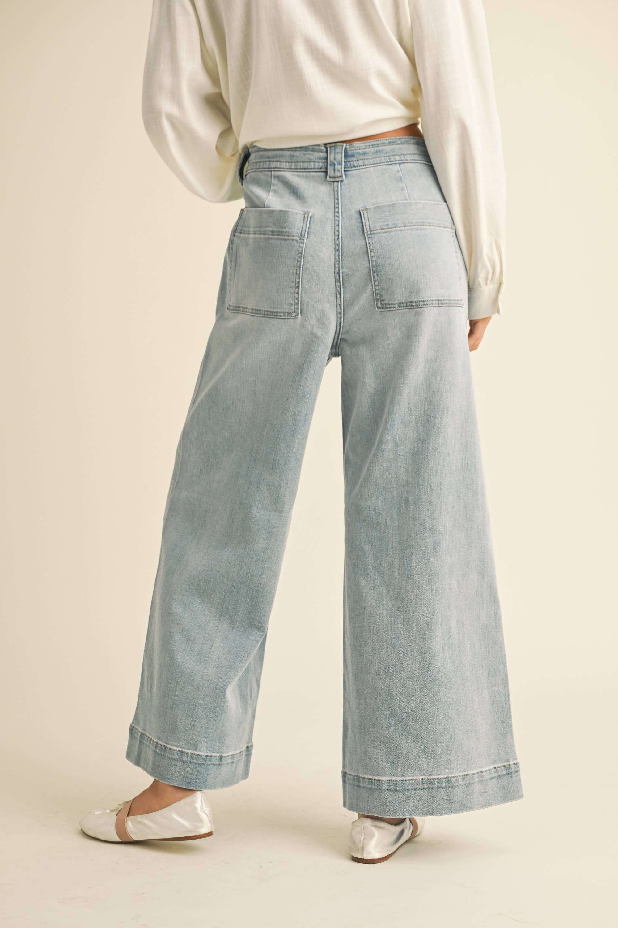 Washed Denim Pants with Tie Front