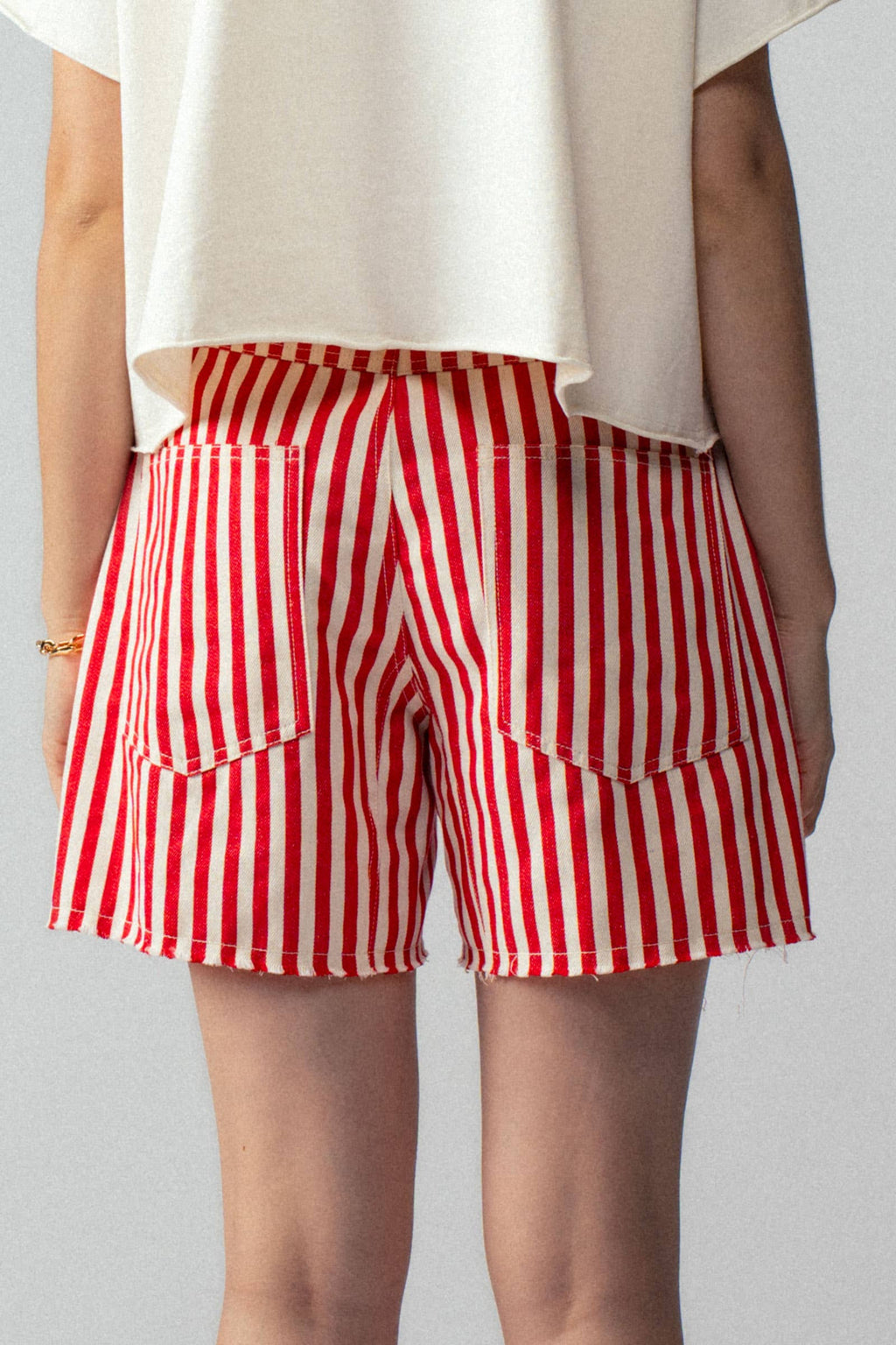 Striped High-Rise Denim Shorts