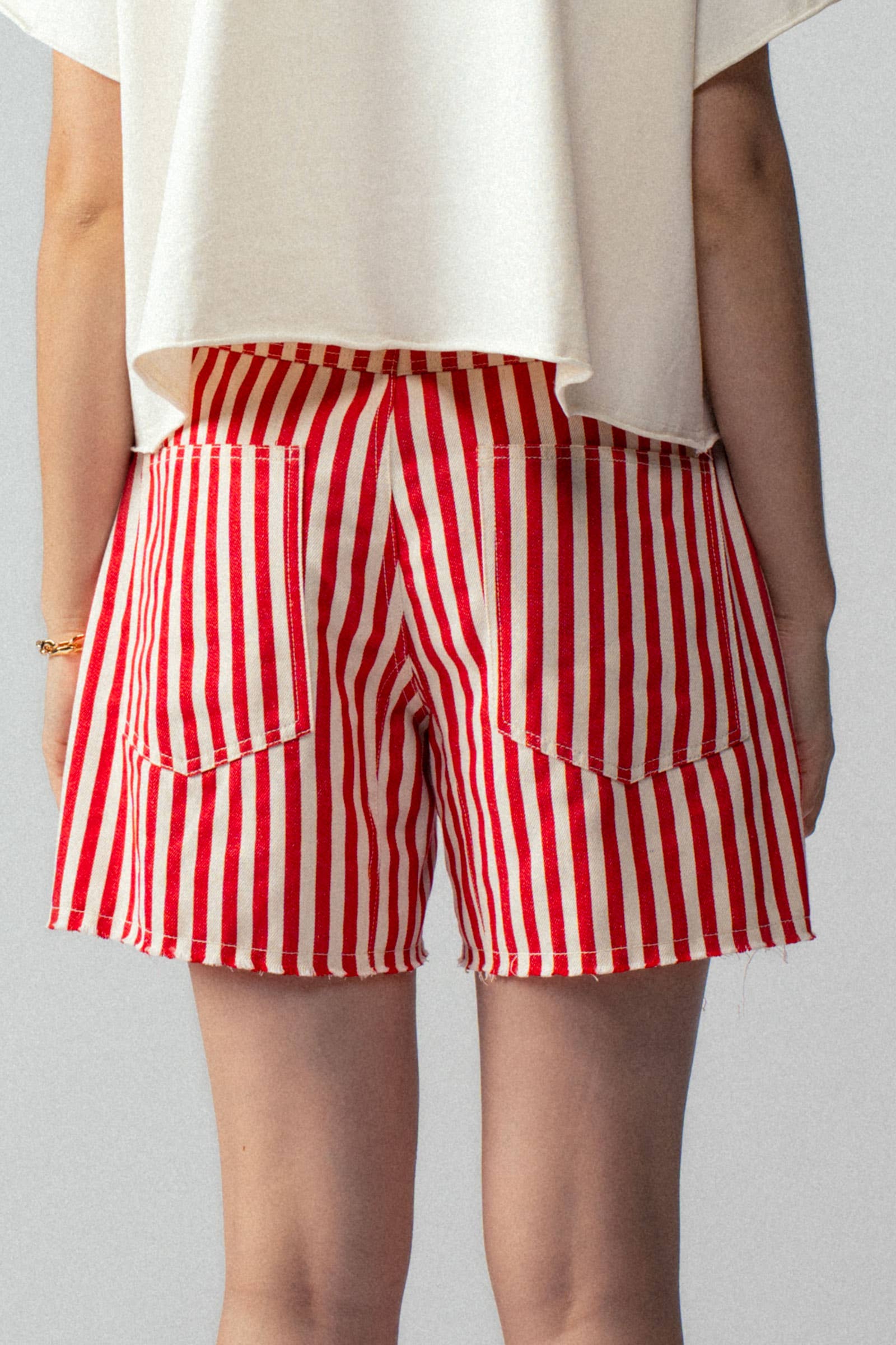 Striped High-Rise Denim Shorts