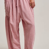 Striped Cotton Drawstring Harem Pants