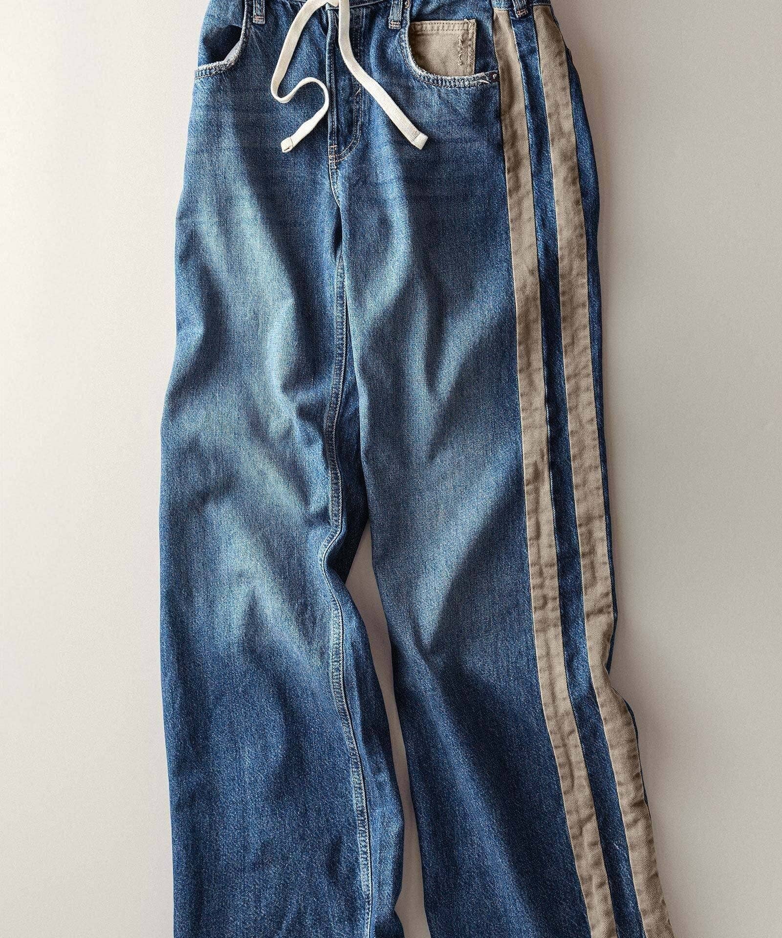 Wide-Leg Utility Stripe Denim Jeans
