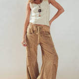 Drawstring Waist Seam Detail Wide-Leg Pants