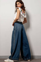 Patch Pocket Wide Leg Baggy Jeans