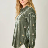Embroidery Velvet Collared Shirt