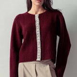 Lace Trim Wool Blend Cardigan