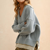 T5147   COLOR COMBO V-NECK SWEATER TOP