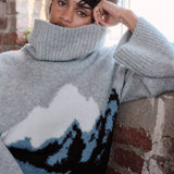 Mountains Fuzzy Jacquard-Knit Turtleneck Sweater