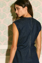 Ruched Waist Mini Denim Dress