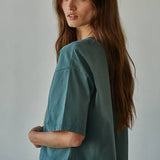 L8688 | Knit Cotton Crew Neck Drop Shoulder Short Sleeve Top