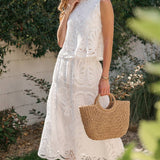 SLEEVELESS LACE TOP AND SKIRT SET WITH SCALLOPED HEM