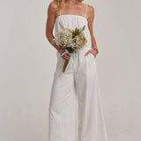 EYELET LACE CROPPED CAMI TOP AND WIDE LEG PANTS SUMMER SET